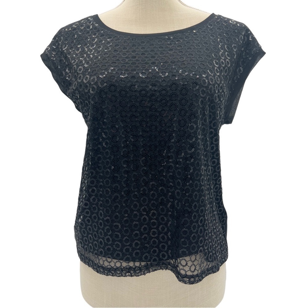 Express Whimsigoth Babydoll Black Mesh Sequin Top Size XS